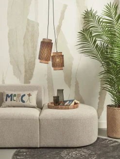 Suspension avec 2 abat-jours en bambou noir et naturel 25x35 cm Bhoutan - Good & Mojo