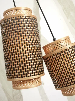 Suspension avec 2 abat-jours en bambou noir et naturel 25x35 cm Bhoutan - Good & Mojo