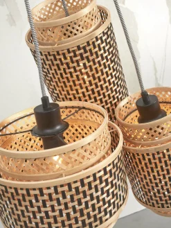 Suspension avec 3 abat-jours en bambou noir et naturel 20x35 cm Bhoutan - Good & Mojo