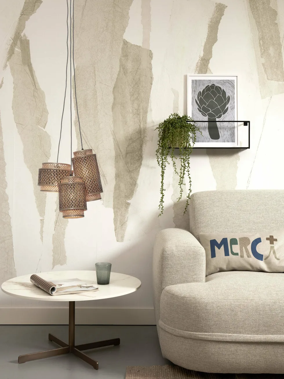 Suspension avec 3 abat-jours en bambou noir et naturel 20x35 cm Bhoutan - Good & Mojo