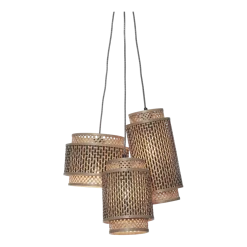 Suspension avec 3 abat-jours en bambou noir et naturel 20x35 cm Bhoutan - Good & Mojo