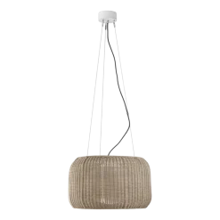 Suspension led dimmable triac en aluminium blanc et abat-jour beige clair 50x184cm Fora - Bover