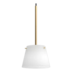 Suspension structure en laiton satin et abat-jour en verre opale 13,4cm Gil il Grande - Herstal