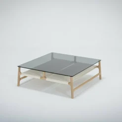Table basse carrée en chêne blanchi huilé et verre trempé gris 90 x 90 cm Fawn - Gazzda