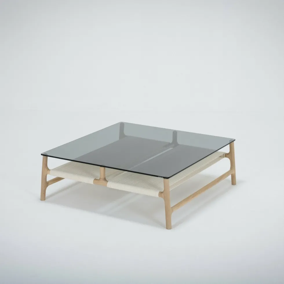 Table basse carrée en chêne blanchi huilé et verre trempé gris 90 x 90 cm Fawn - Gazzda