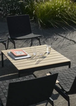 Table basse de jardin carrée en bois de teck et acier noir 90x90x30cm Ville AV50 - &tradition