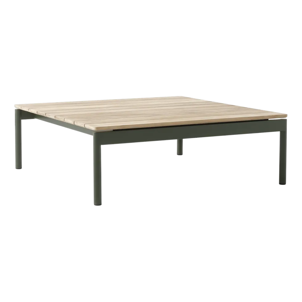 Table basse de jardin carrée en bois de teck et acier vert bronze 90x90x30cm Ville AV50 - &tradition