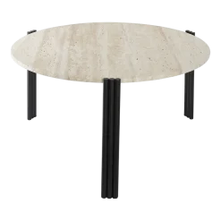 Table basse en acier noir et travertin sable 45 x 80 cm Tribus - AYTM