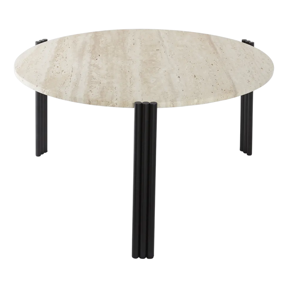 Table basse en acier noir et travertin sable 45 x 80 cm Tribus - AYTM