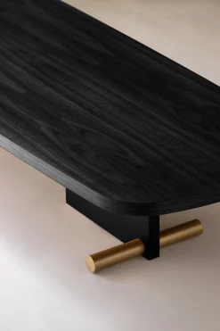 Table basse en frêne noir et détail doré 180x60cm Nova 4 - Nomon