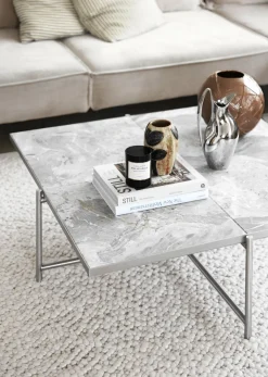 Table basse en marbre blanc et piètements en acier inoxydable Coffee 90 - Handvärk