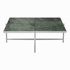 Table basse en marbre vert et piètements en acier inoxydable 90 - Handvärk