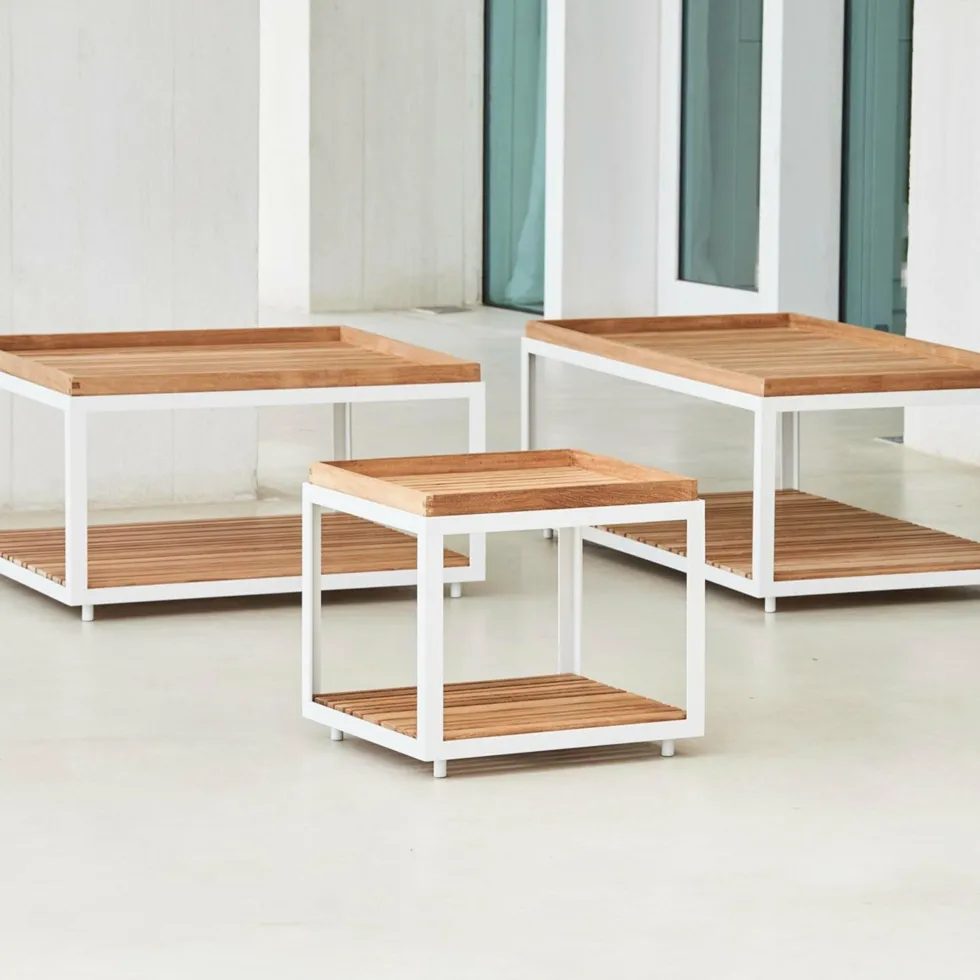 Table basse en teck et cadre blanc 48x48 cm Level - Cane-Line