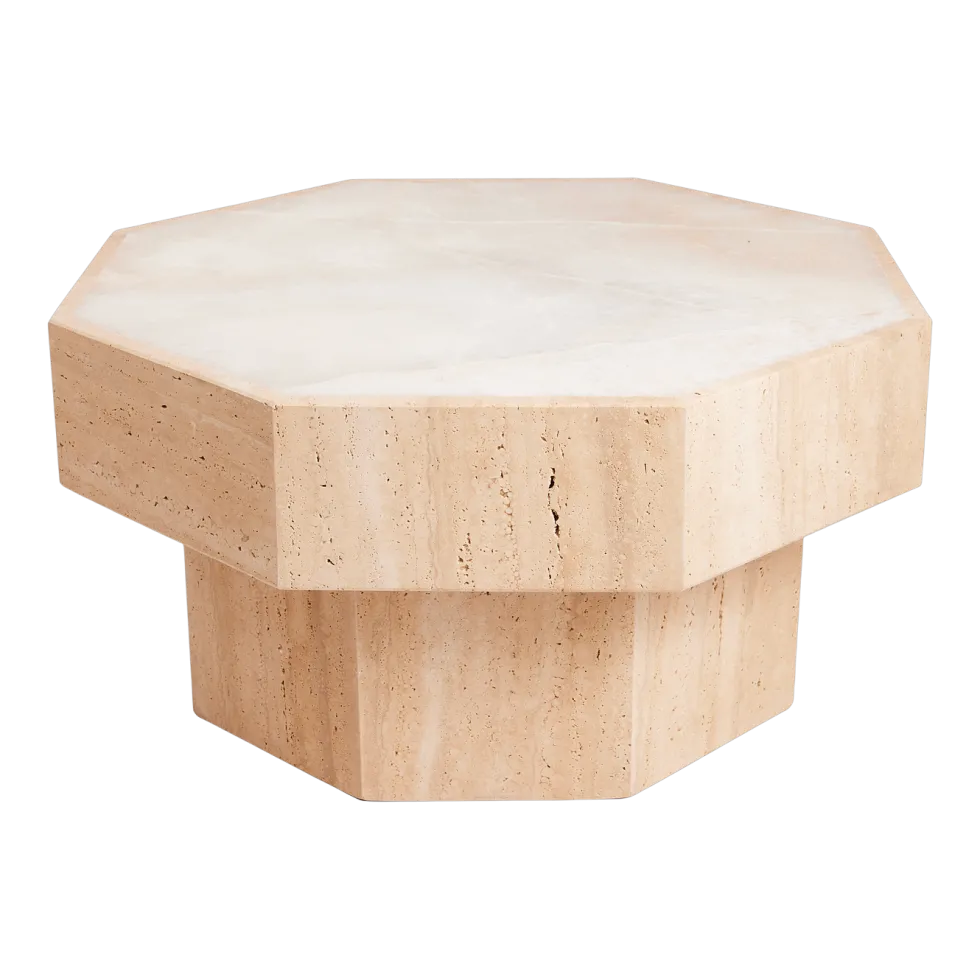 Table basse en travertin et ony blanc 80x38cm Simone - Studio Gaïa