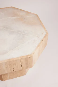 Table basse en travertin et ony blanc 80x38cm Simone - Studio Gaïa