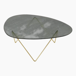 Table basse en verre structuré fumé et laiton 106cm Pedrera - Gubi
