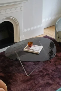 Table basse en verre structuré fumé et laiton 106cm Pedrera - Gubi