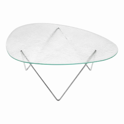 Table basse en verre structuré transparent et acier chromé 106cm Pedrera - Gubi
