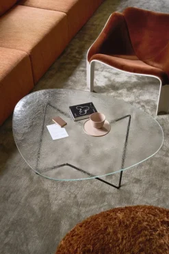 Table basse en verre structuré transparent et acier noir mat 106cm Pedrera - Gubi