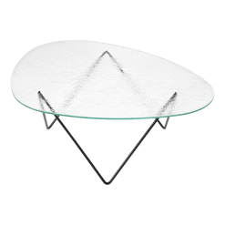 Table basse en verre structuré transparent et acier noir mat 106cm Pedrera - Gubi