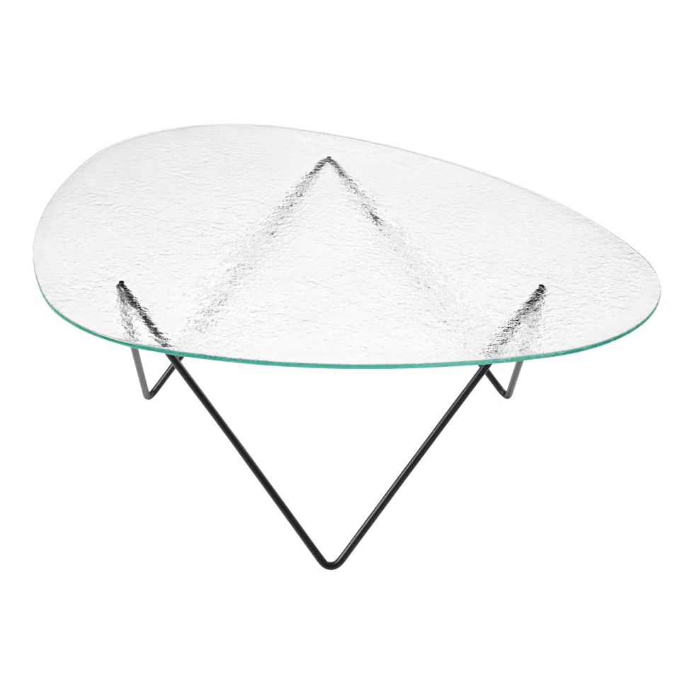 Table basse en verre structuré transparent et acier noir mat 106cm Pedrera - Gubi