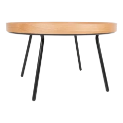 Table basse plateau rond en chêne et métal noir 78x45cm Oak Tray - Zuiver