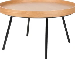 Table basse plateau rond en chêne et métal noir 78x45cm Oak Tray - Zuiver