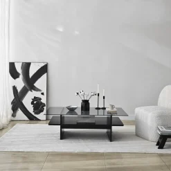 Table basse rectangulaire en bois noir et verre fumé 105x65x35cm Saga - Home Design