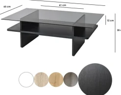Table basse rectangulaire en bois noir et verre fumé 105x65x35cm Saga - Home Design