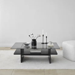 Table basse rectangulaire en bois noir et verre fumé 105x65x35cm Saga - Home Design