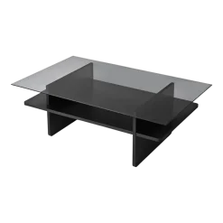 Table basse rectangulaire en bois noir et verre fumé 105x65x35cm Saga - Home Design