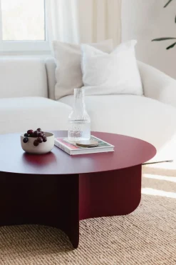 Table basse ronde en acier bordeaux 90x35cm Miro - Metallbude