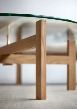 Table basse ronde en bois de chêne et verre 88cm - Moebe