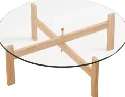 Table basse ronde en bois de chêne et verre 88cm - Moebe