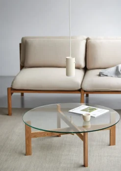 Table basse ronde en bois de chêne et verre 88cm - Moebe
