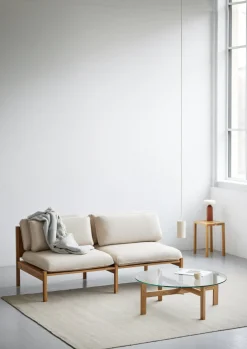 Table basse ronde en bois de chêne et verre 88cm - Moebe