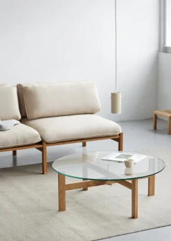 Table basse ronde en bois de chêne et verre 88cm - Moebe