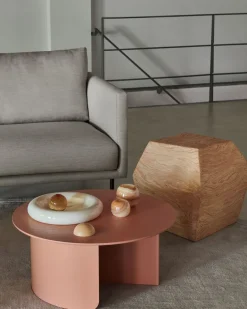 Table basse ronde en bois et acier rose 75x35cm Plateau - Fest Amsterdam