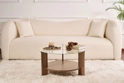 Table basse ronde en bois foncé et plateau en verre 75x40cm Clara - Home Design