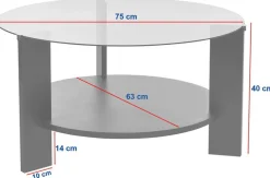 Table basse ronde en bois foncé et plateau en verre 75x40cm Clara - Home Design