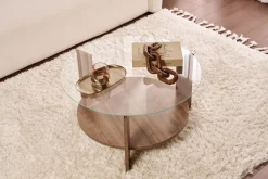Table basse ronde en bois foncé et plateau en verre 75x40cm Clara - Home Design