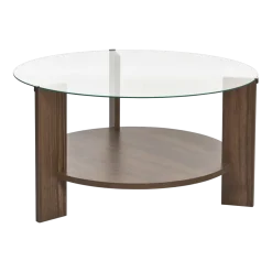 Table basse ronde en bois foncé et plateau en verre 75x40cm Clara - Home Design