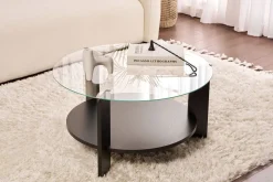 Table basse ronde en bois noir et plateau en verre 75x40cm Clara - Home Design