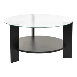 Table basse ronde en bois noir et plateau en verre 75x40cm Clara - Home Design