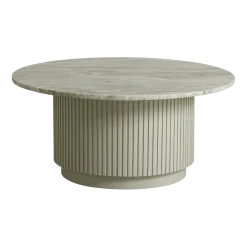 Table basse ronde en marbre et bois de manguier blanche 90x40cm Erie - Nordal