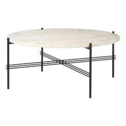 Table basse ronde en travertin blanc et acier inoxydable noir 80 cm TS - Gubi