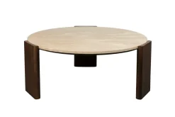 Table basse ronde en travertin et bois d'hévéa 90cm Valcour - Dutchbone