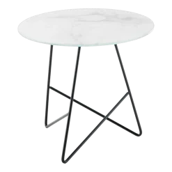 Table basse ronde en verre marbré calacatta blanc et base noire 50 x 44 cm Ermione - Meme Design