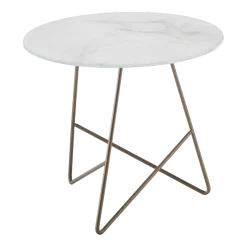 Table basse ronde en verre marbré calacatta blanc et base rame 50 x 44 cm Ermione - Meme Design