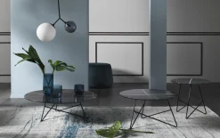 Table basse ronde en verre marbré sahara noir et base noire 65 x 35 cm Ermione - Meme Design